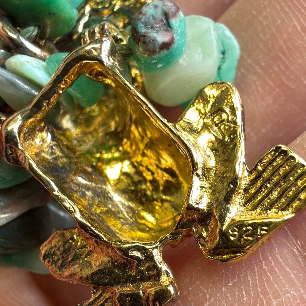 Artisan Chrysoprase Chip Necklace w R 925 Stamp Sterling Frog Pendant Green 18”